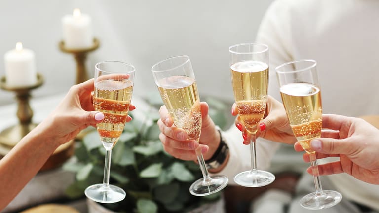 Friends raising glasses for a toast